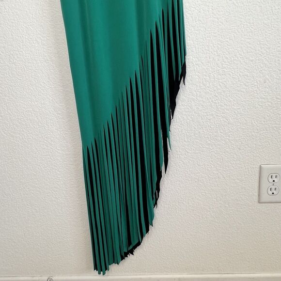 Eva Varro Women's Asymmetric Fringe Dress Reversible Black Green Small New ac27 - Picture 10 of 11